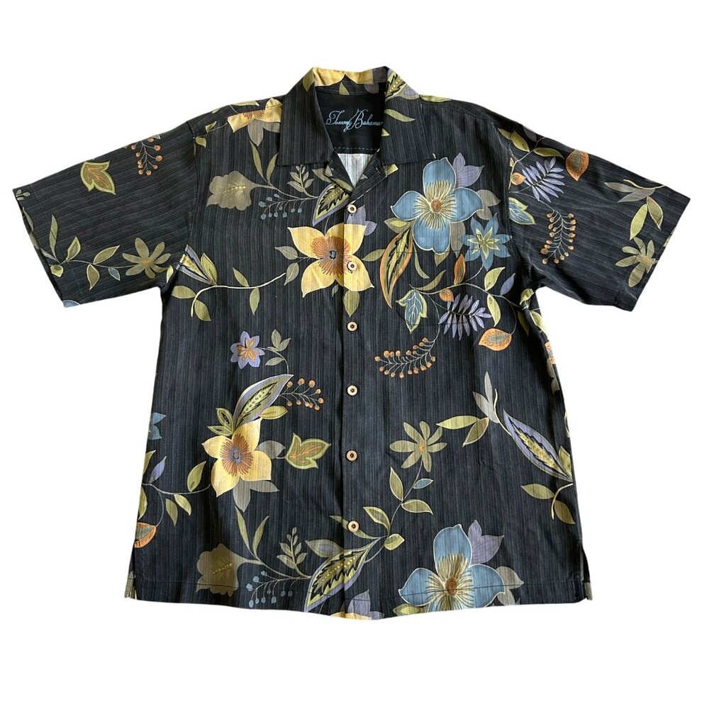 Tommy Bahama Mens Size Large Silk Hawaiian Floral Print Button Down Shirt